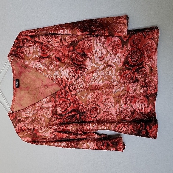 Tribal Whimsigoth Burnout Witchy large mesh floral textured blouse Y2K 90's - Picture 1 of 7